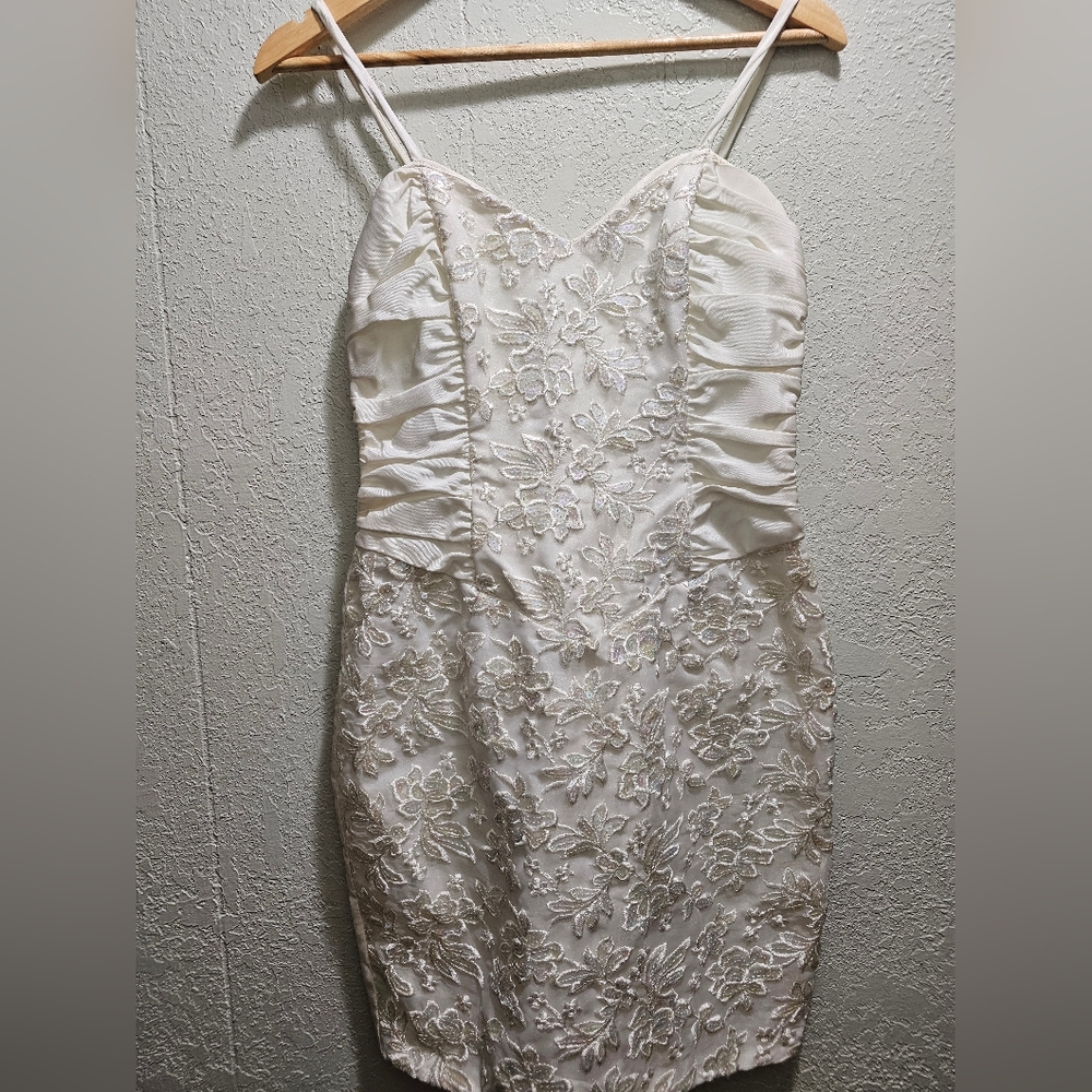 Gunne Sax Dress Strapless Sequin White Jessica McClintock